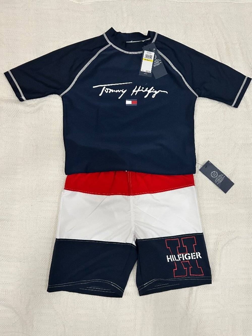 *** NEW *** Bundle: Tommy Hifliger Swim Shorts & Rash Gaurd - Size M 10/12